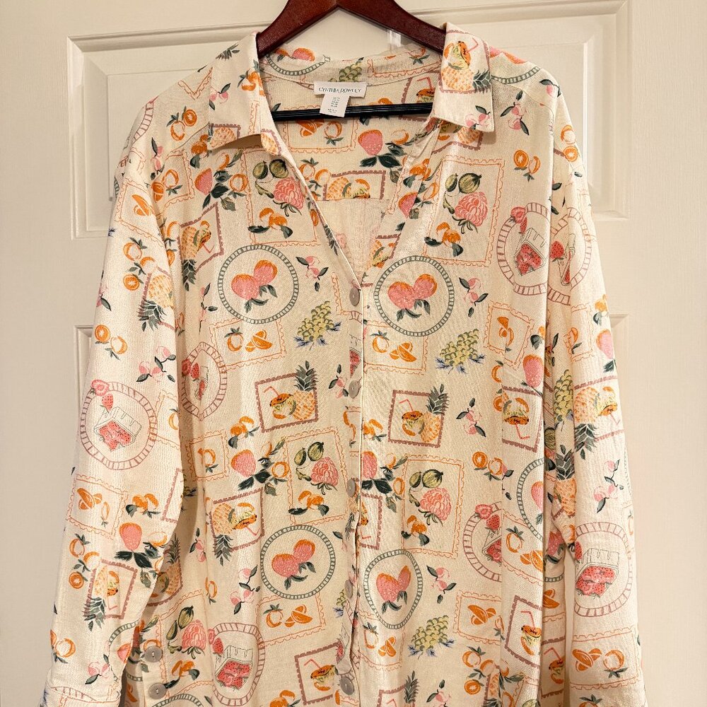 Cynthia Rowley Linen blend Fruit Tunic Top sz 1x